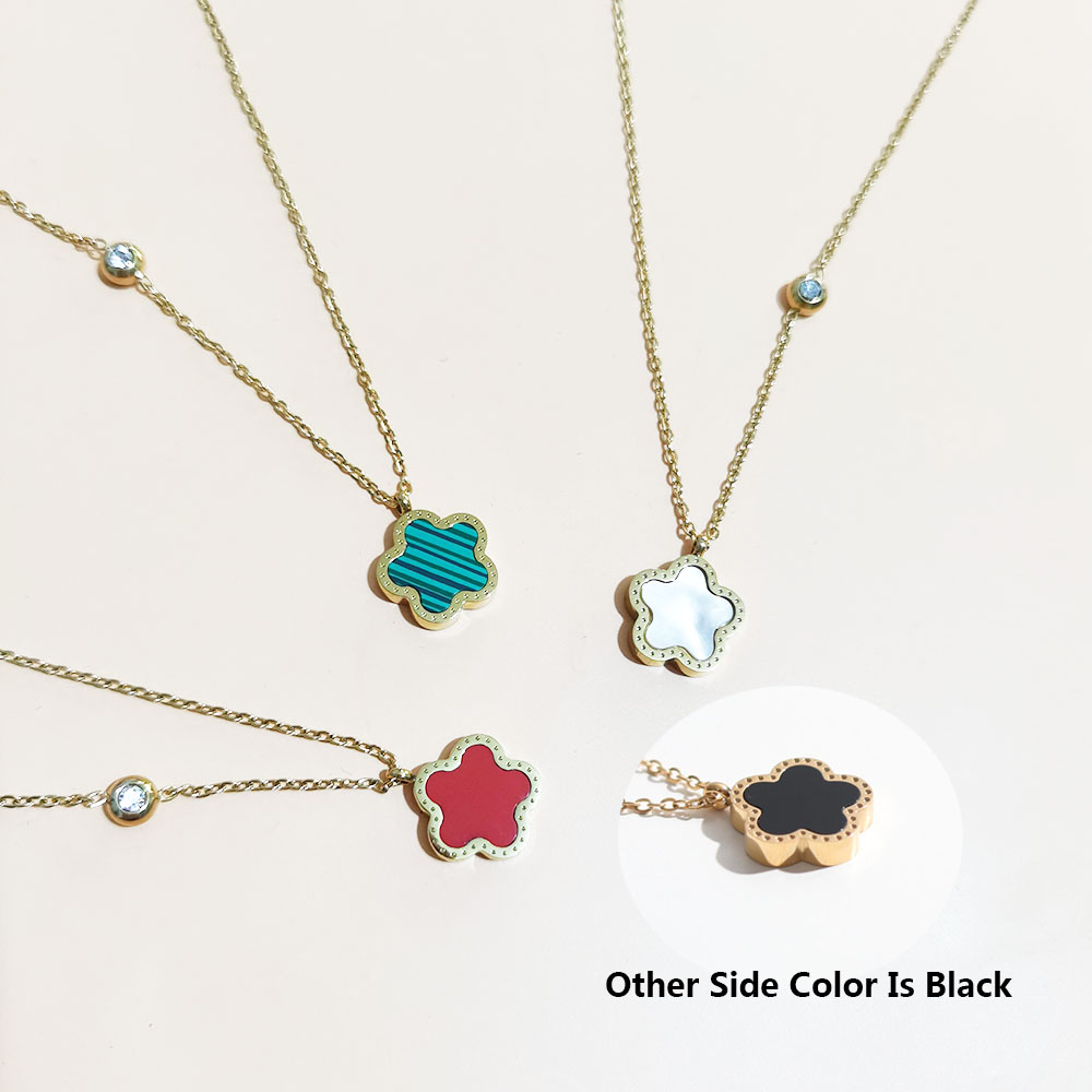 Red Clover Flower - Stainless Steel 18K Gold Plated Five