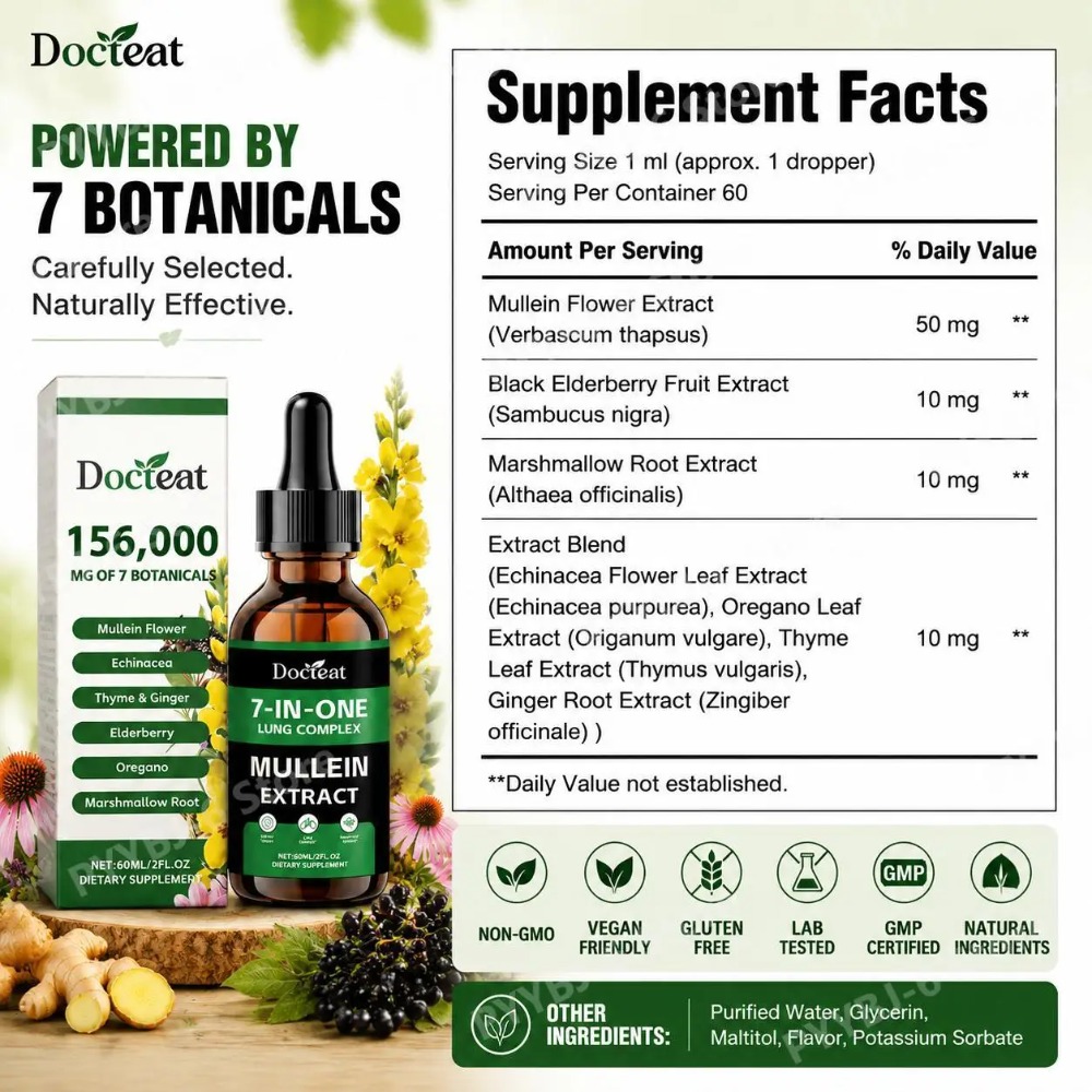 Docteat 7-in-1 Mullein Extract - đánh giá và giá Herbal Wellness In